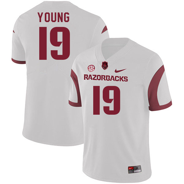 Men #19 Dallas Young Arkansas Razorback College Football Jerseys Stitched Sale-White